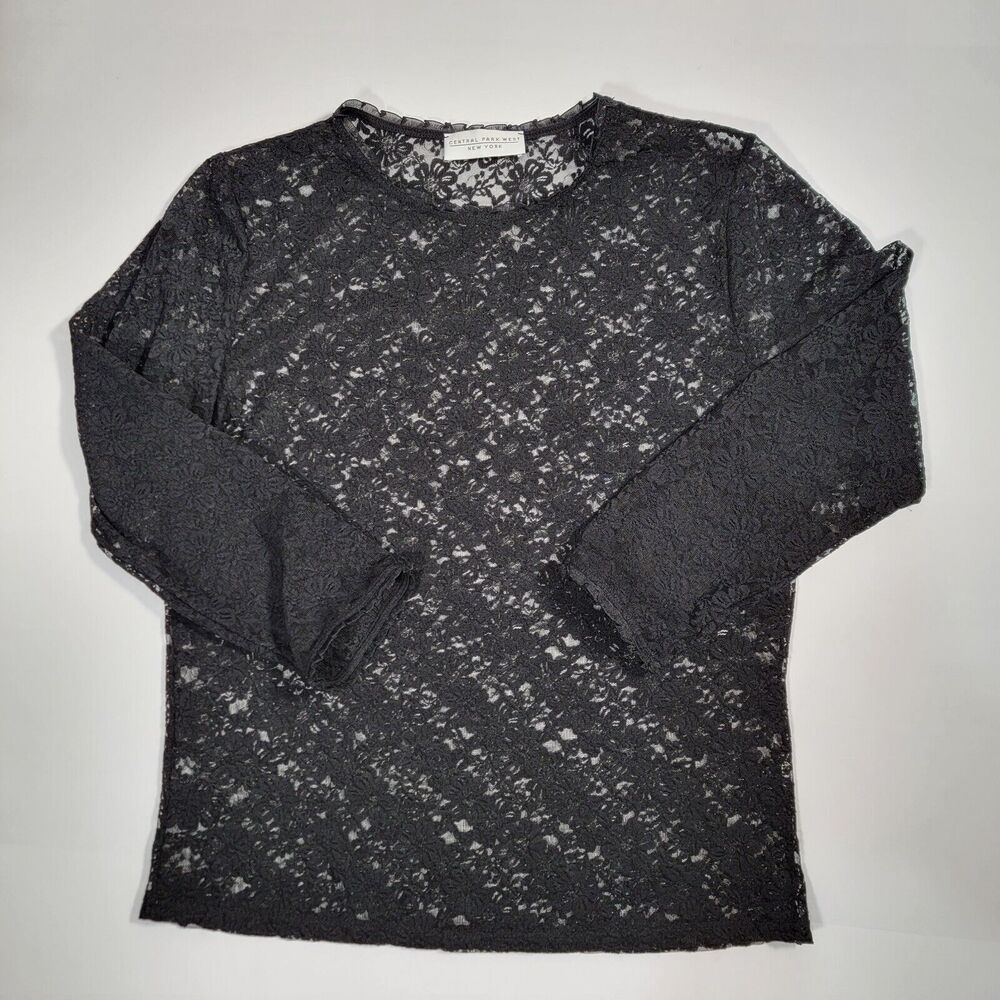 Central Park West Women’s M Black Lace Sheer Long Sleeve Blouse Top